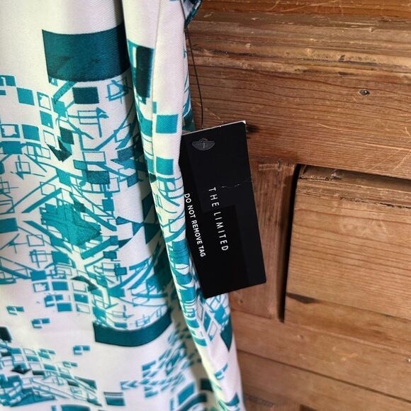 The Limited Size Small Cream Turquoise Blue Shift Dress Sleeveless Belted NWT - Picture 10 of 12